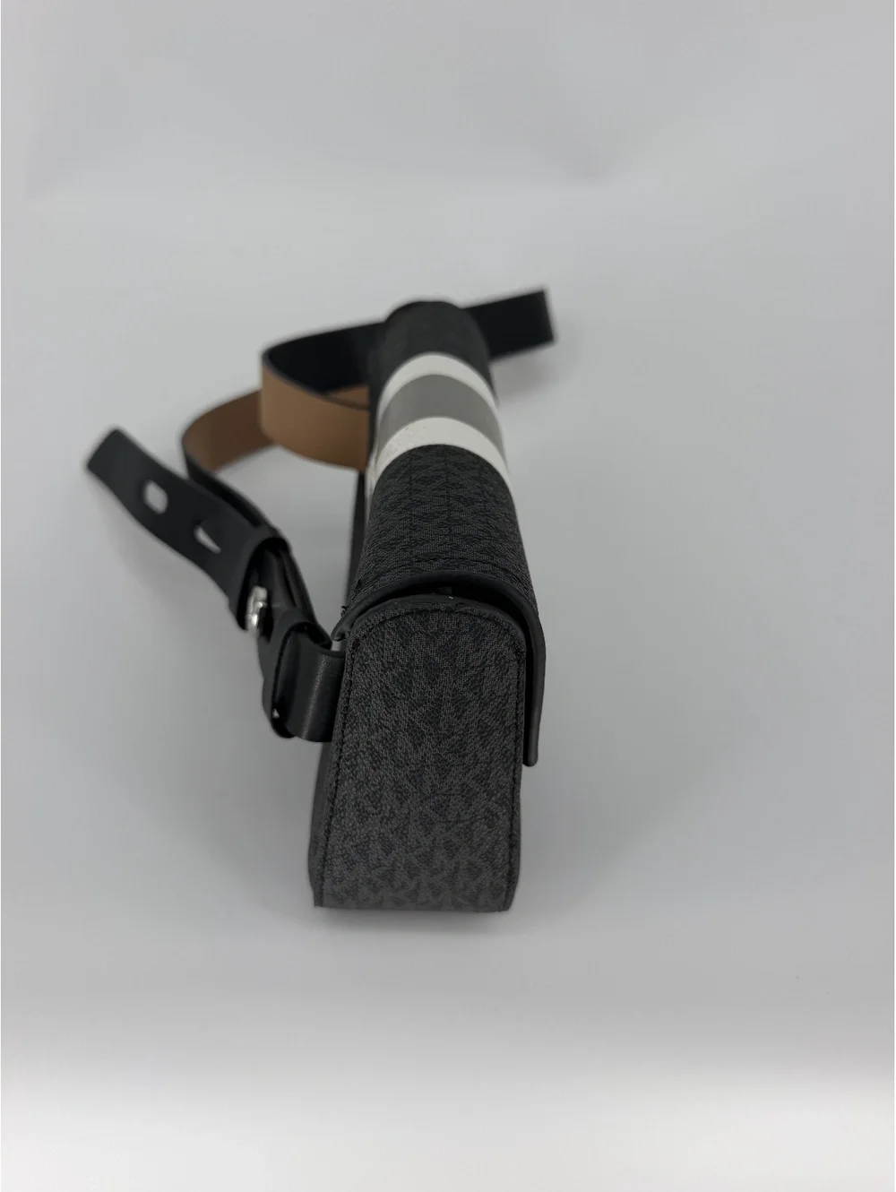 Michael Kors Black and Gray Signature Stripe Belt Bag